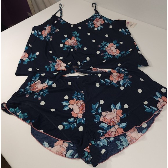 Blue Peach Floral Cami Set 2xl Secert Treasure Two Piece Tet 20W-22W tank shorts - Picture 2 of 12